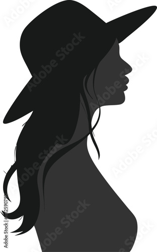 Elegant Profile Silhouette of a Woman in a Wide-brimmed Hat