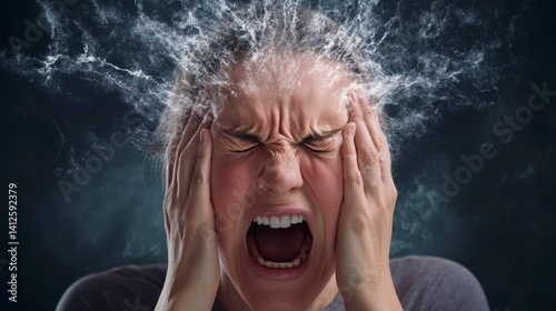 Distressed Woman with Water Splashing on Head