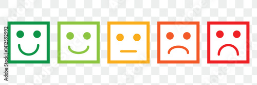 Happy and sad emoji, feedback rating emoticons - smiley face icon set : positive and negative emojis with red and green colors for customer satisfaction rating