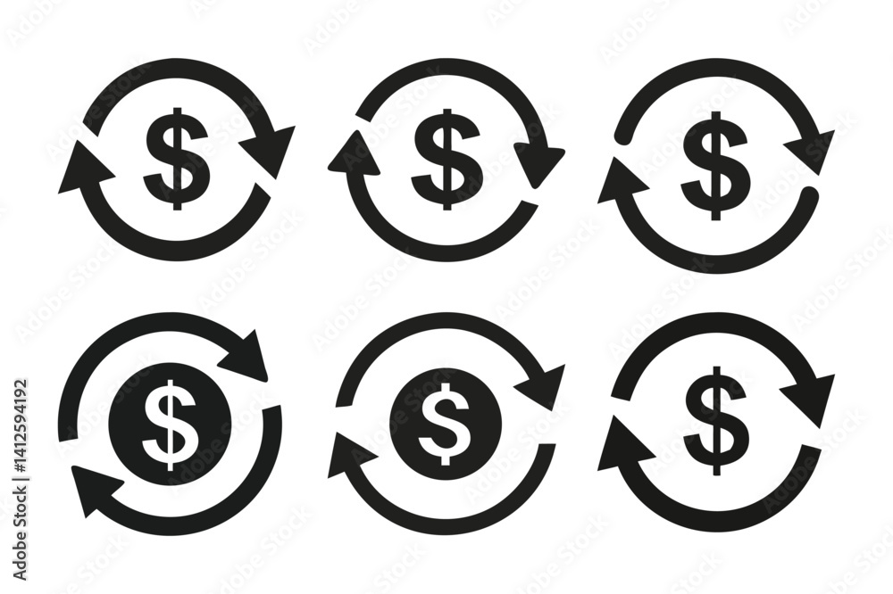 Money Flow Icons: Circular Dollar Sign Symbol for Finance & Transactions Money Flow Icons: Circular Dollar Sign Symbol for Finance & Transactions
