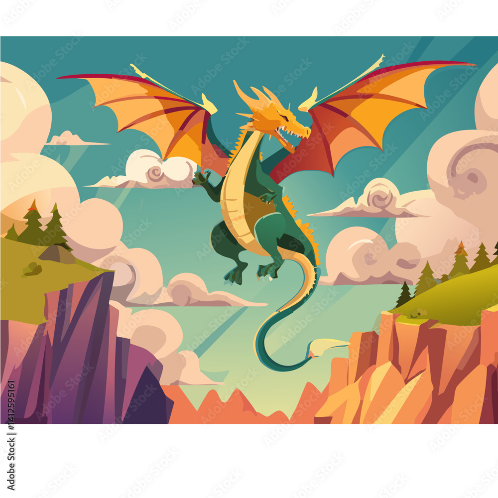 set of funny cartoon magic dragon vector design