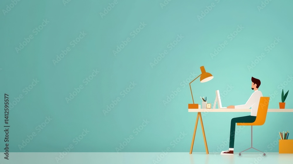 Young Professional Working on Laptop in Modern Home Office Setting