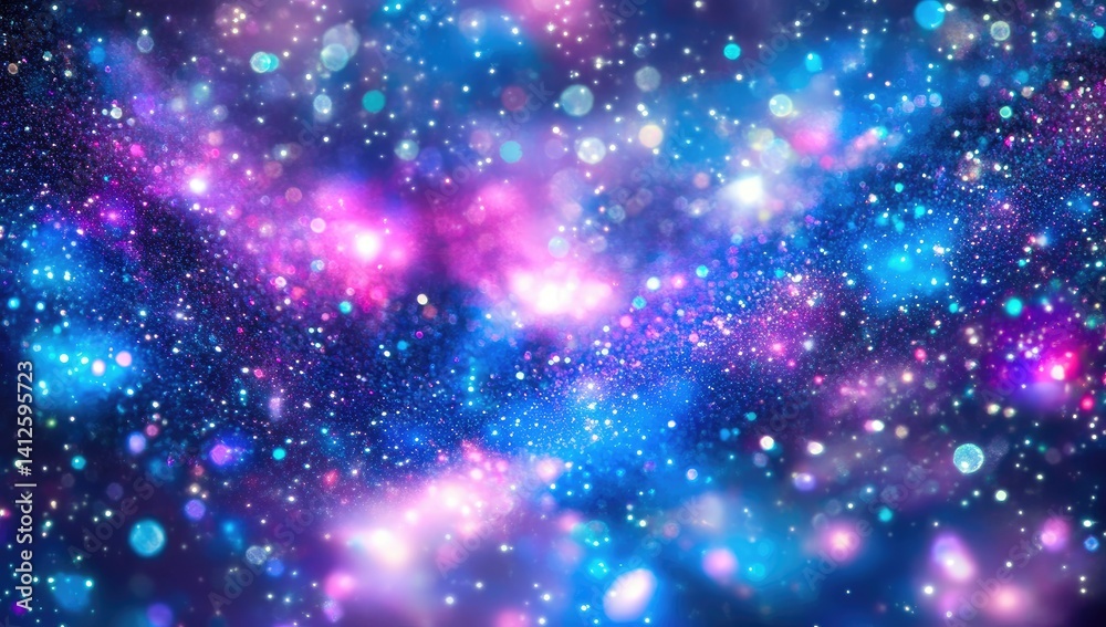 A cosmic nebula with swirling pink and blue hues, shimmering with stardust and sparkling with light A cosmic nebula with swirling pink and blue hues, shimmering with stardust and sparkling with light