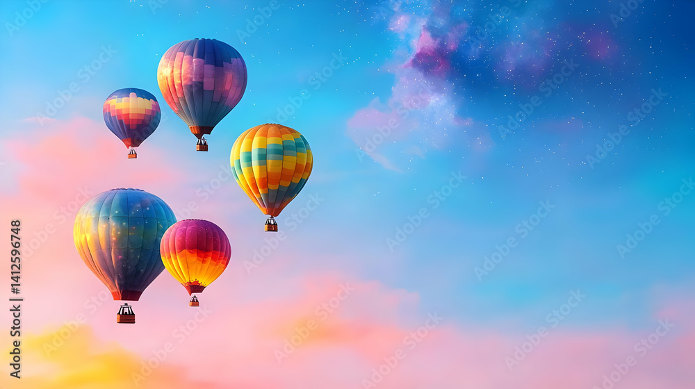 Naklejka premium Colorful Hot Air Balloons At Sunset