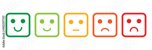 Rating feedback emoji with face happy sad mood emotion expression. Survey review rating icons vector illustration isolated on white
