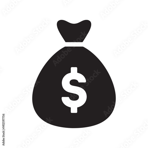 Classic Black Money Bag Vector Icon Representing Finance Wealth Savings and Business Concepts for Digital Artwork Editable Vector Illustration isolated on a white background
