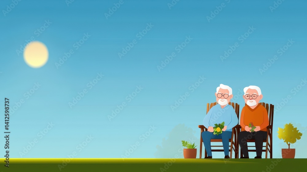 Joyful Seniors Enjoying Sunshine in Cozy Garden Setting Together