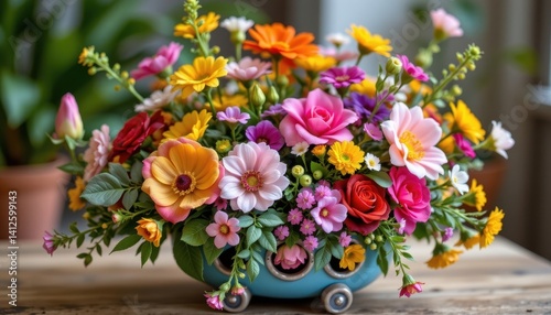 Wallpaper Mural Playful Flower Arrangement A playful composition of flowers in a whimsical container, emphasizing creativity. Torontodigital.ca