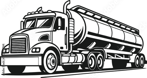 Vector Illustration of a Black and White Tanker Truck
