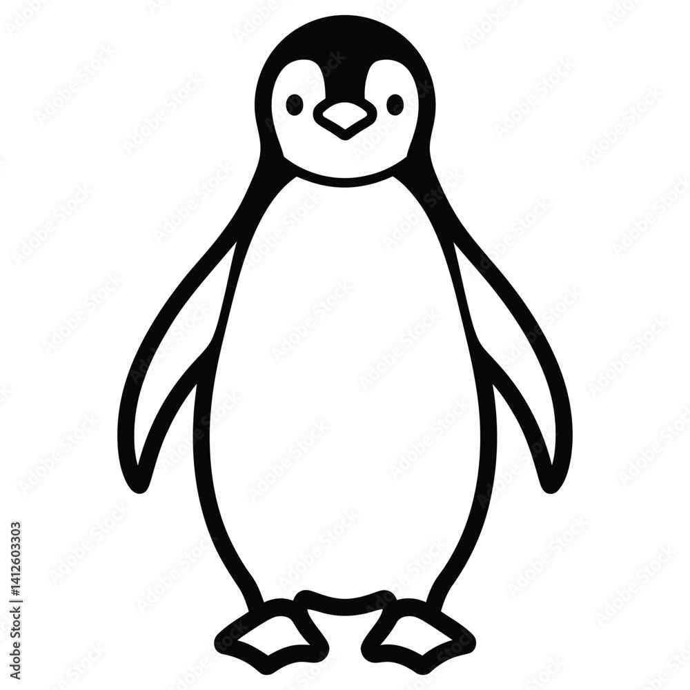 Fototapeta premium Cute Cartoon Penguin Black and White Outline Drawing