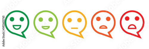 Smile happy unhappy face icon. Emotion feedback vector concept. Rank, level of satisfaction rating. Excellent, good, normal, bad, very bad.