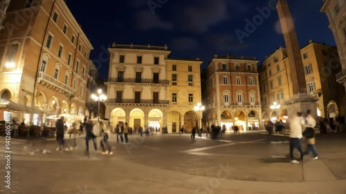 Historic Italian Piazza Time Lapse Sunset Transitioning to Lively Nightlife Mantua