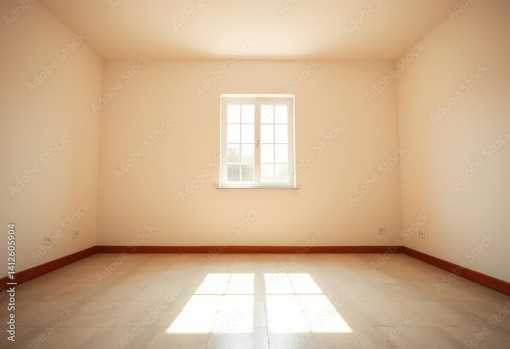 Sunlit empty room, single window, dust motes visible, simple, room Sunlit empty room, single window, dust motes visible, simple, room