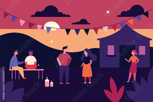 illustration of a family in the night