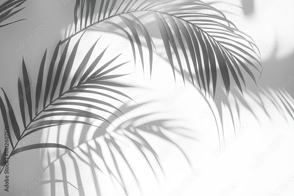 Fototapeta premium Palm leaf shadows cast on a white wall