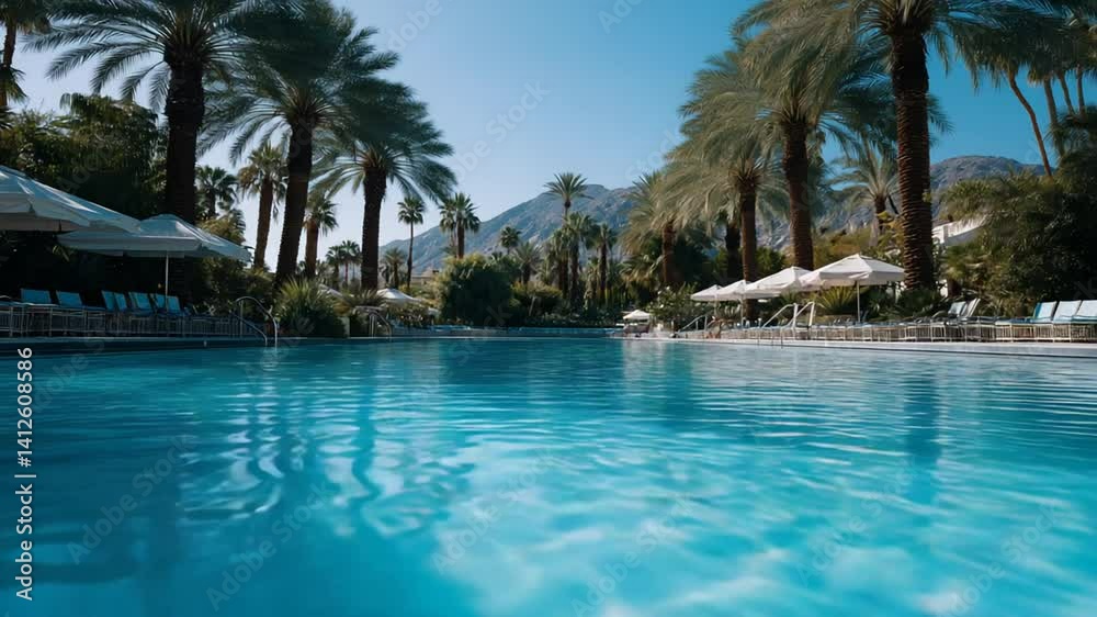 Relaxing pool scene with palm trees in summer bliss Relaxing pool scene with palm trees in summer bliss