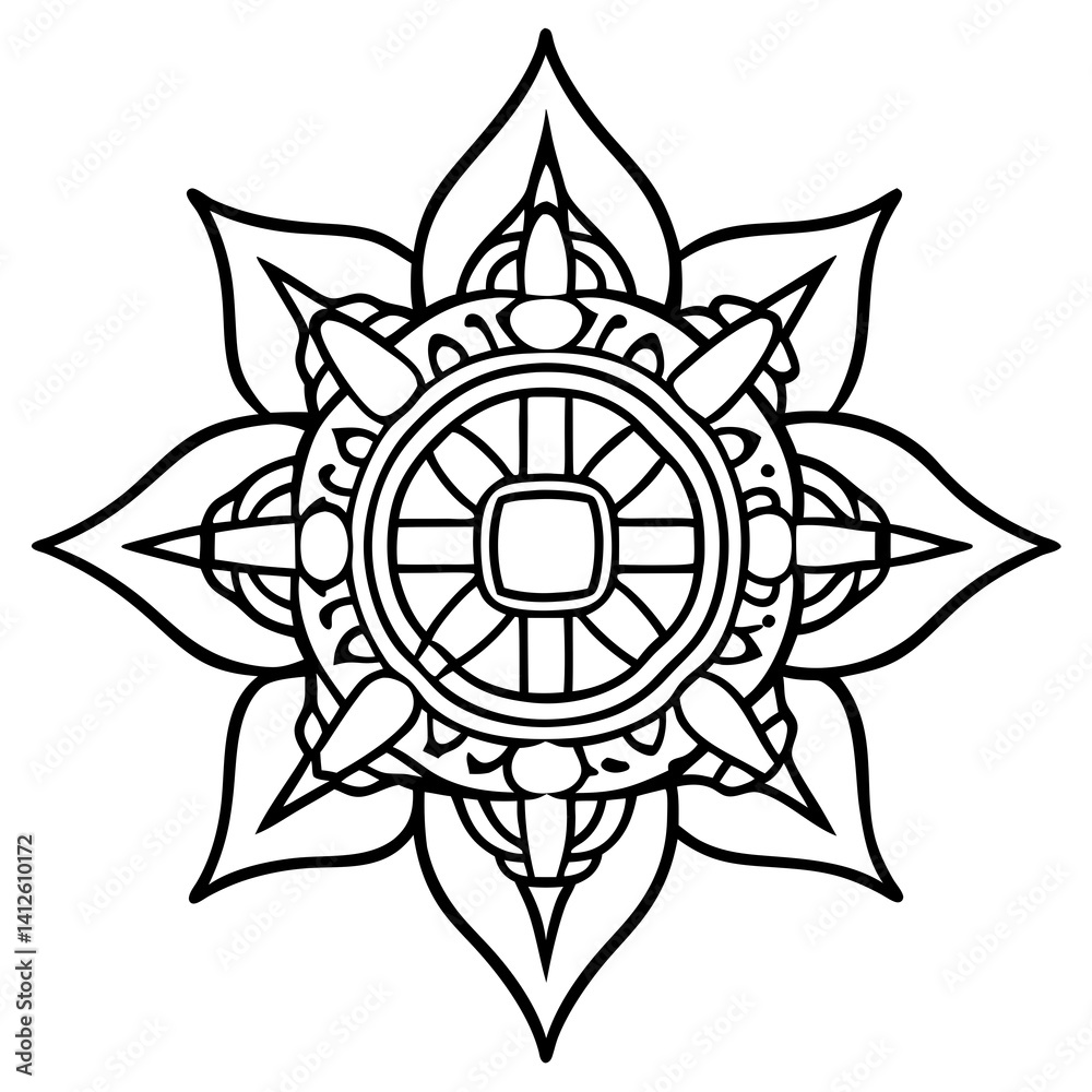 Minimal Thai Temple Mandala Vector Illustration on White Background Minimal Thai Temple Mandala Vector Illustration on White Background