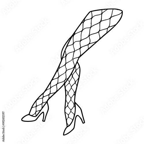 fishnet stockings and heels line art