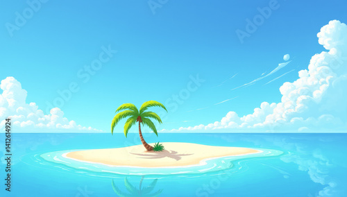 a small sandy island with one palm tree in the middle of the ocean