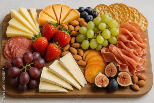 Colorful Fruit and Cheese Platter With Assorted Meats and Nuts for a Delightf...