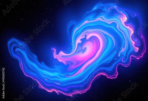 Abstract cosmic nebula; swirling blue, pink, yellow gradients on dark grainy background, space, abstract