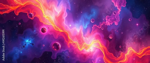 Abstract vibrant cosmic nebula, colorful galaxy, swirling clouds, stars , cosmic,  illustration