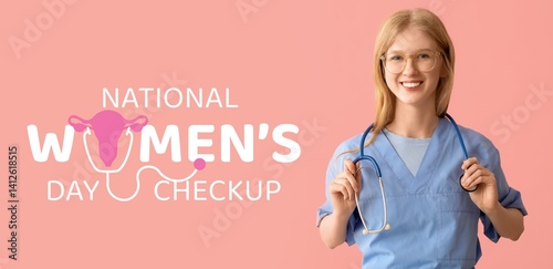 Happy female doctor with st...