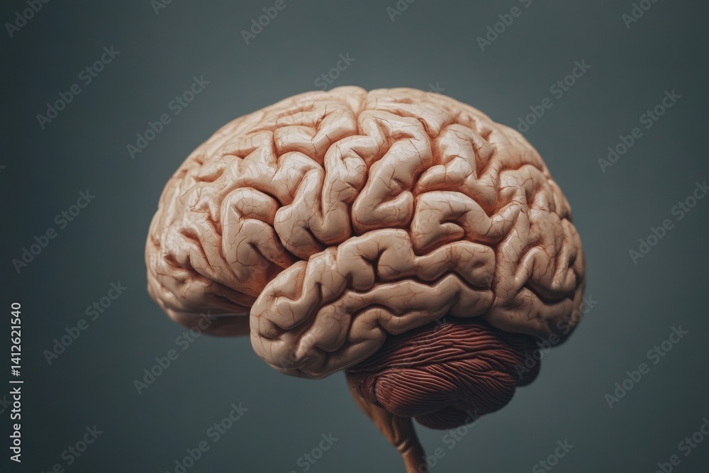Anatomical representation of a human brain showcasing its intricate structure and complex convolutions details Anatomical representation of a human brain showcasing its intricate structure and complex convolutions details