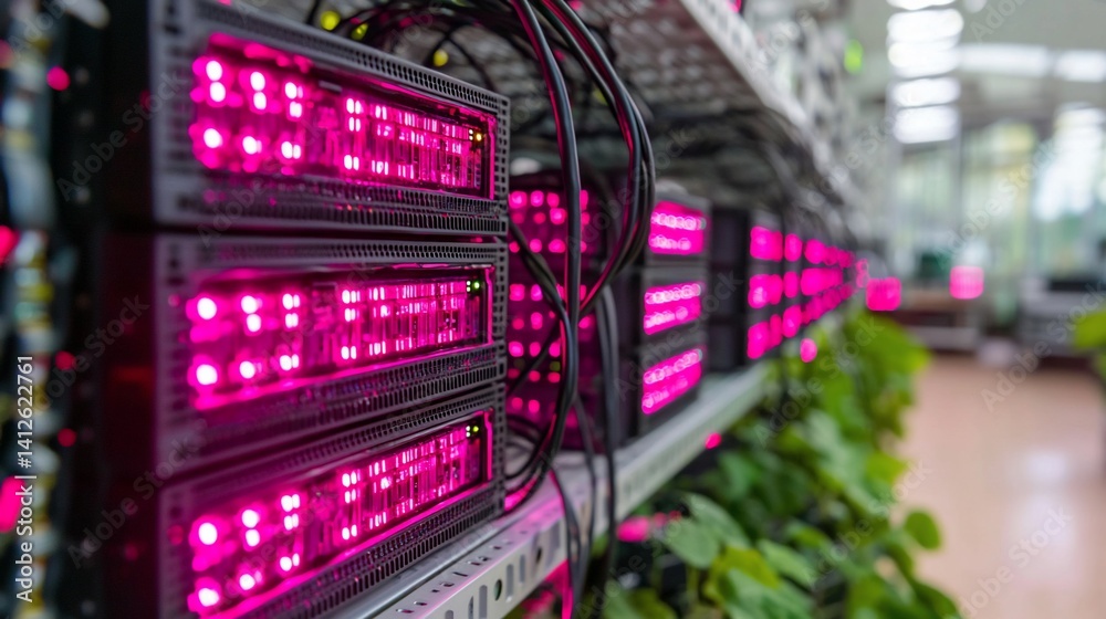 Rows of illuminated data storage units Rows of illuminated data storage units