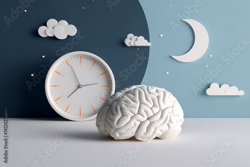 Circadian rhythms brain clock night day symbols illustration sleep cycle health design  
