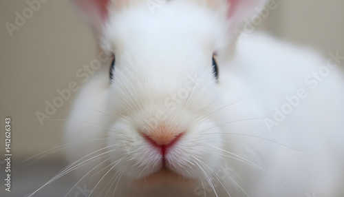 close up of a small white rabbit