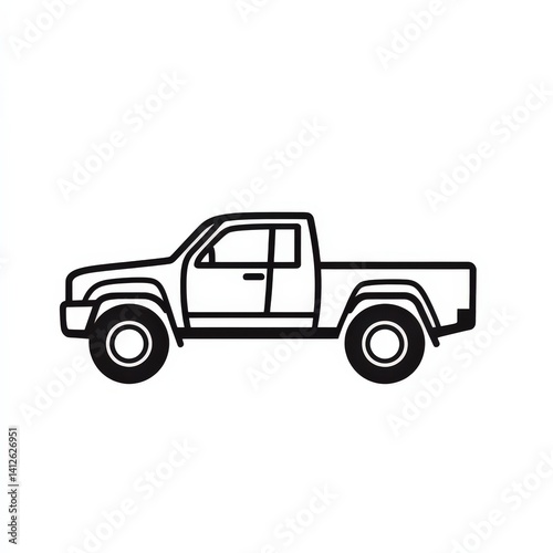Black and White Outline of a Pickup Truck