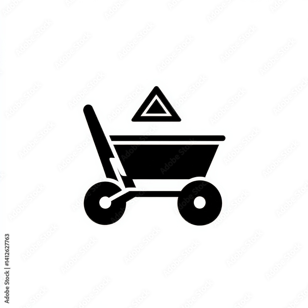 Black and White Simple Icon of Wheelbarrow for Construction Work Black and White Simple Icon of Wheelbarrow for Construction Work