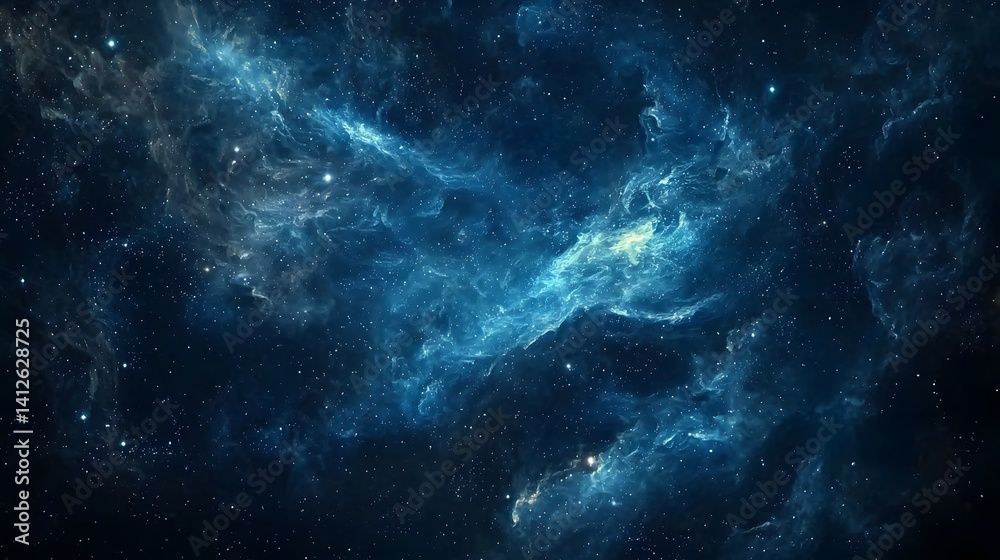 Fototapeta premium Vast Cosmic Landscape with Ethereal Blue and Black Nebulae in Space
