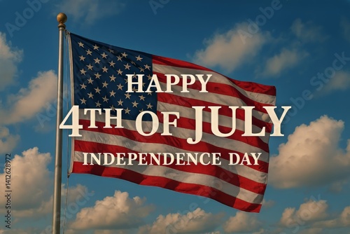 Celebration of Independence Day With the Waving American Flag on July 4th