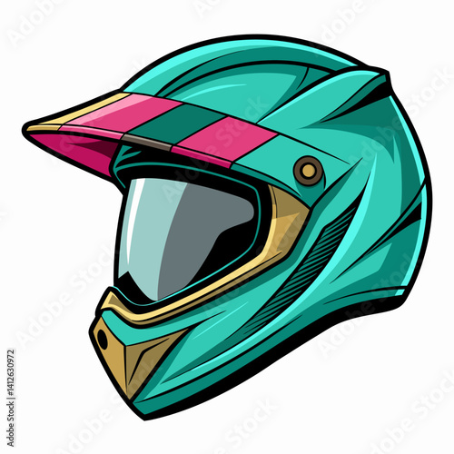 Teal Motocross Helmet Illustration