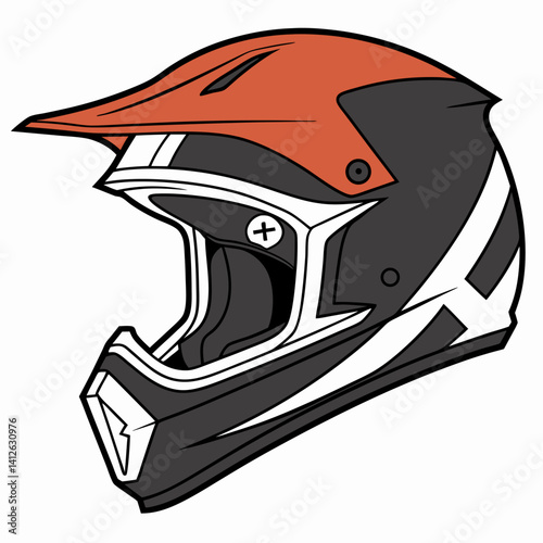 Red and Black Motocross Helmet Illustration