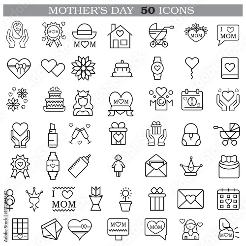 Wallpaper Mural Art & Illustration A collection of minimalistic line icons themed around Mother's Day, Mother's Day Line Icons Set  Torontodigital.ca