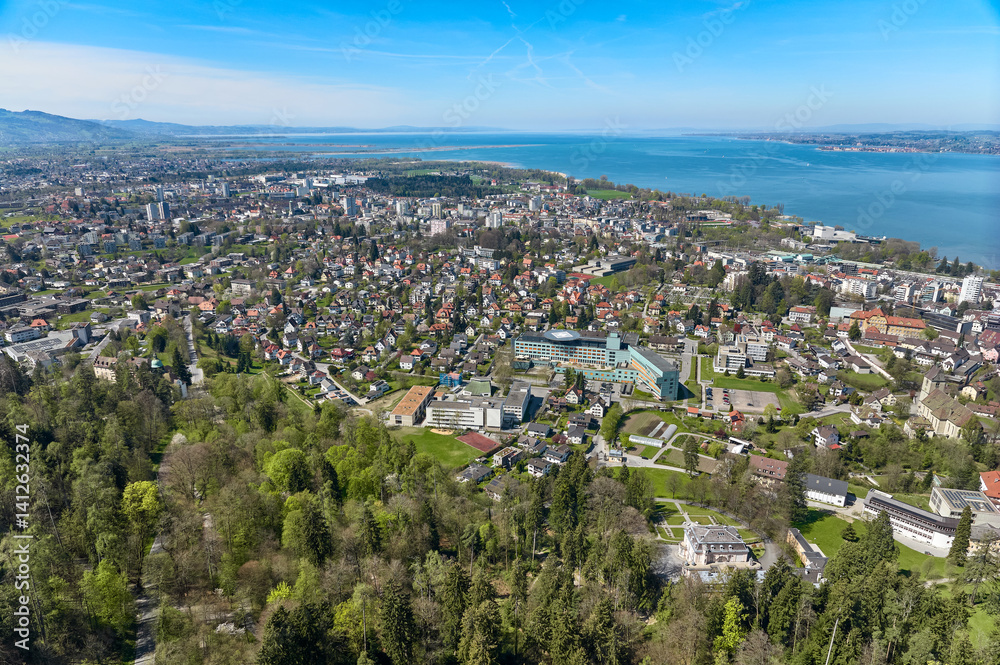 Fototapeta premium aerial photo of the city of Bregenz at Lake Constance in the state of Vorarlberg, Austria