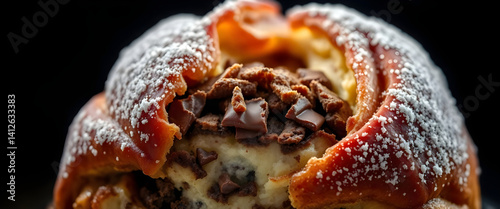 close up of a pastry covered in powdered sugar