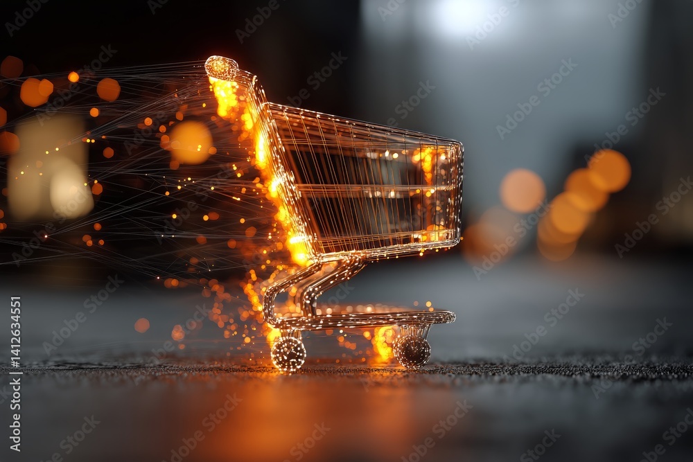 Shopping Cart in Motion at Night Captures Urban Energy and Movement
