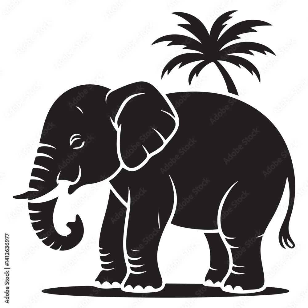 Fototapeta premium Vector Black silhouettes of elephant. with white background