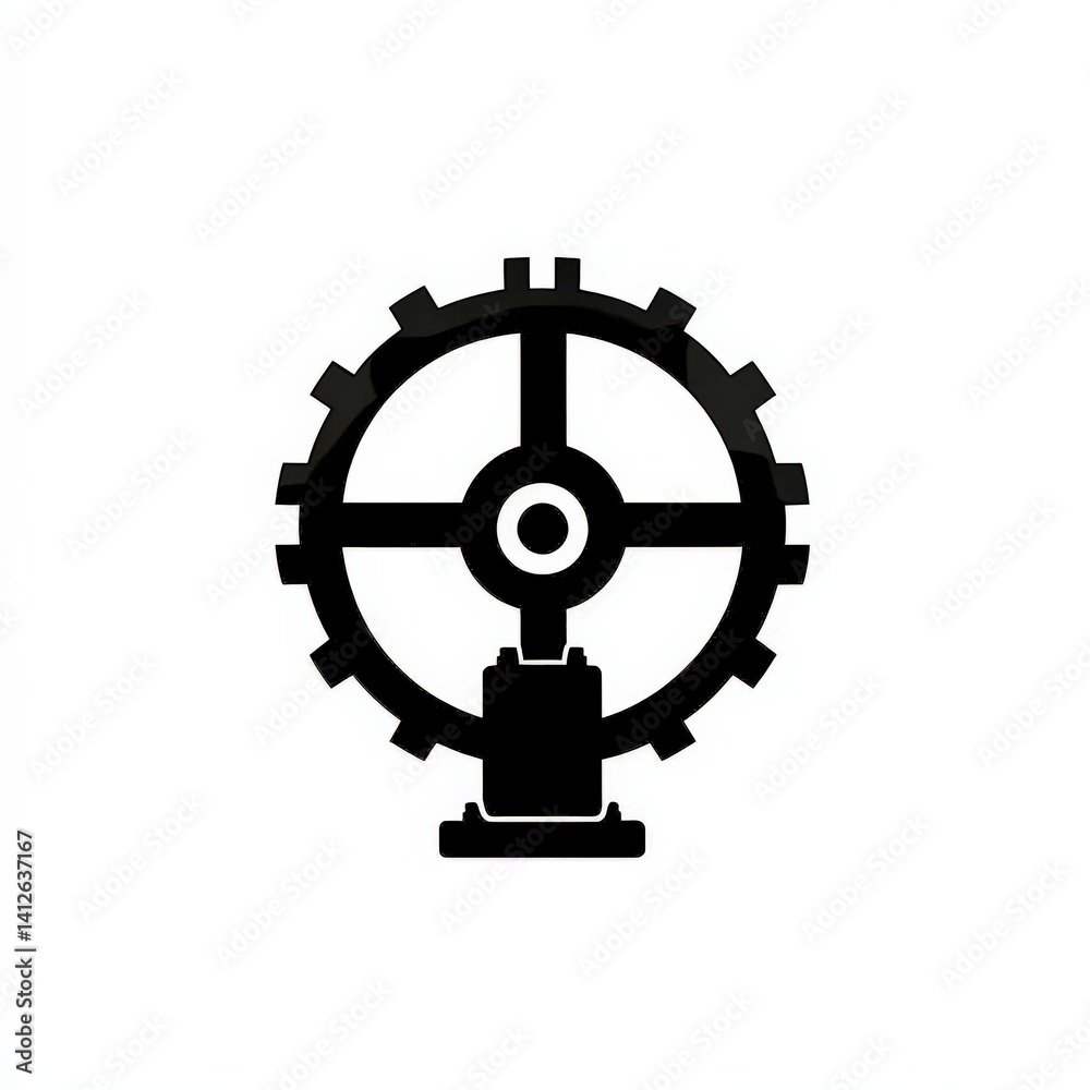 Obraz premium Black Gear Wheel with Base on White Background
