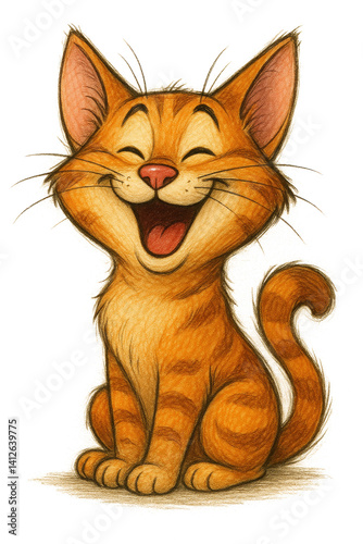 Obraz na płótnie Adorable Happy Cartoon Cat in Cheerful Illustration Against White Background w salonie
