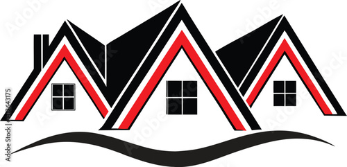 a row of three connected house rooftops