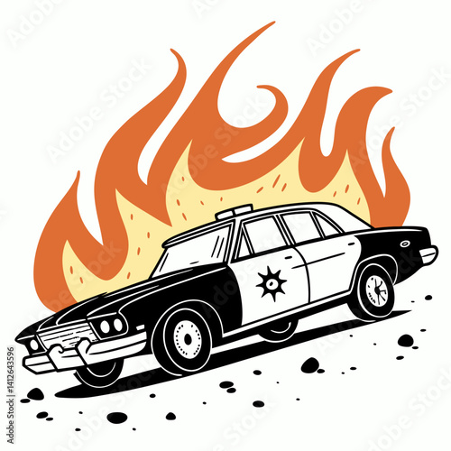 Burning Police Car Illustration