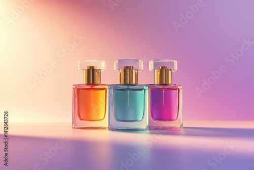 Premium perfume bottles in a minimalist setting, highlighting sophistication, elegance, and contemporary aesthetics.