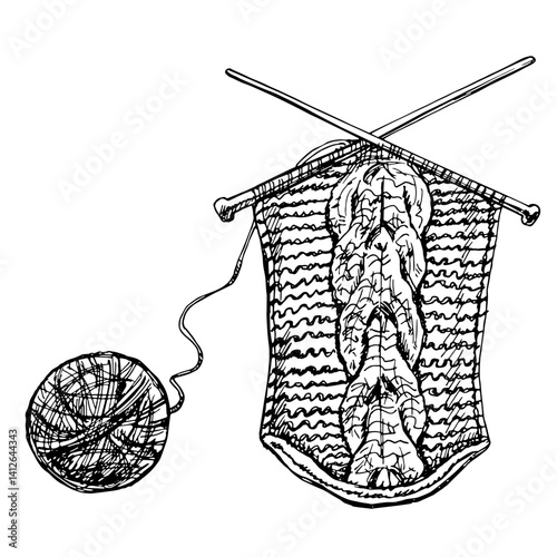 Hand-drawn sketch of knitted sweater in the knitting process.⁠ 