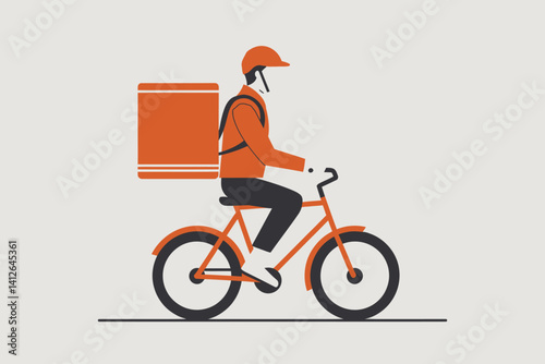 Minimalist Delivery Courier on Bicycle Illustration with Delivery Box