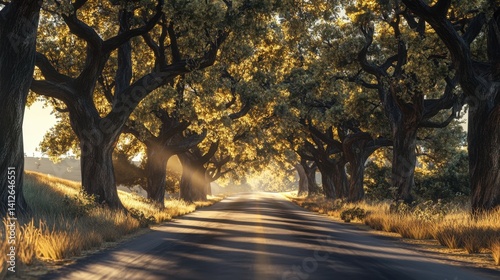 Avenue of Glory: Sun-drenched avenue, framed by majestic trees, leading into the heart of nature. A perfect capture of sunlight dancing through the leaves.